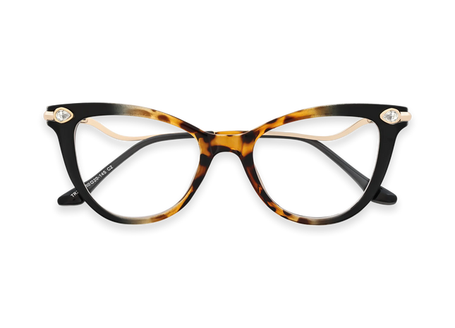 Brenda Black and Tortoise Fade Women's Cat Eye Glasses with rhinestone 1