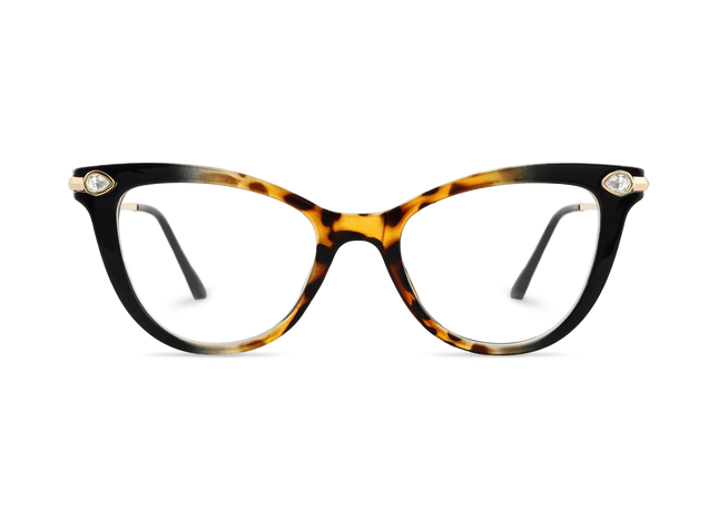 Brenda Black and Tortoise Fade Women's Cat Eye Glasses with rhinestone 2