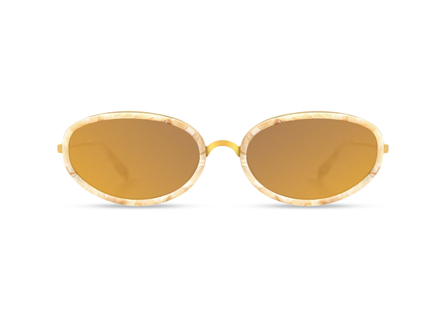 DIMA Eyewear Solis Gold Cream Marble Frame Brown Mirror Lens 1