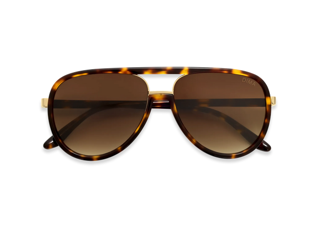 DIMA Sunglasses Orris Gold Amber Tortoise Frame Brown Gradient Lens 2