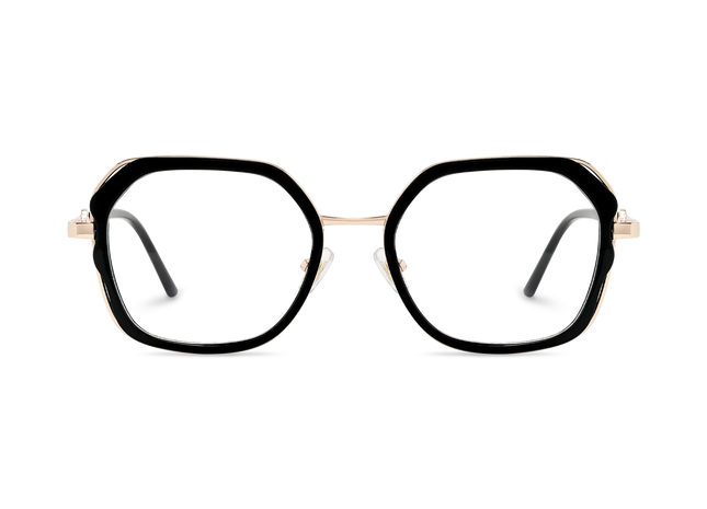 Ellie Black/Gold Square Glasses-Front Unfolded View 2