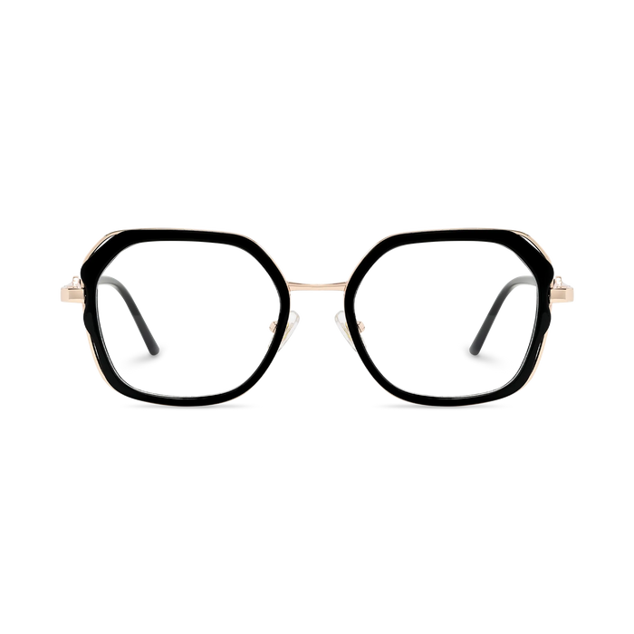 Ellie Black/Gold Square Glasses-Front Unfolded View 2