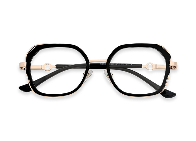 Ellie Black/Gold Square Glasses-Front View 1