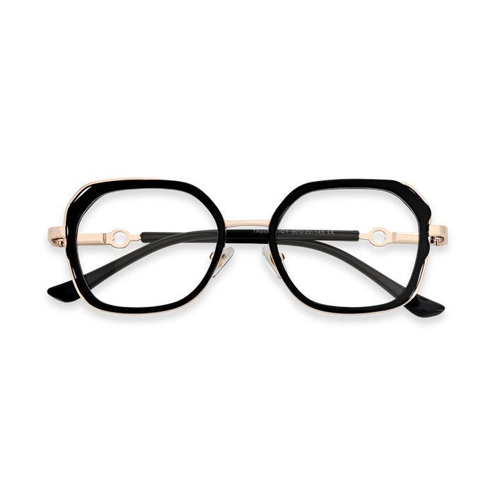 Ellie Black/Gold Square Glasses-Front View 1