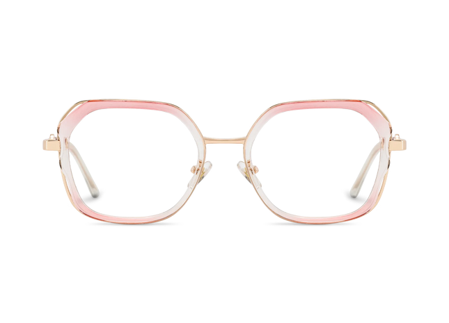 Ellie Pink Gradient /Gold Square Glasses-Front Unfolded View 2