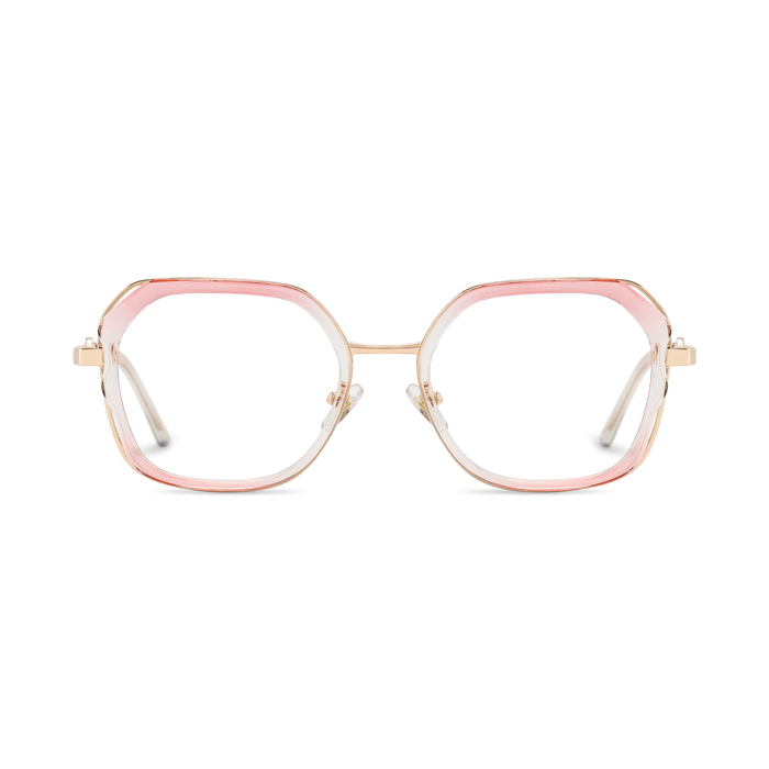 Ellie Pink Gradient /Gold Square Glasses-Front Unfolded View 2
