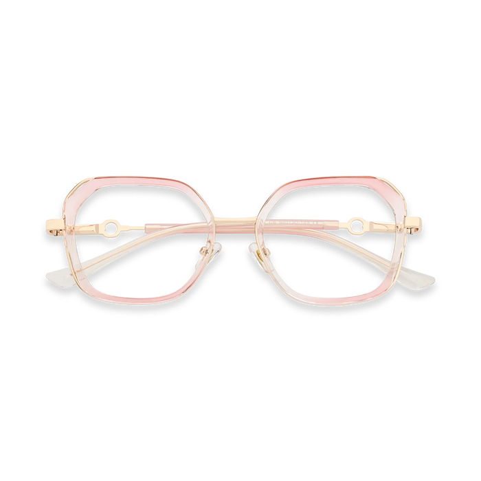 Ellie Pink Gradient /Gold Square Glasses-Front View 1