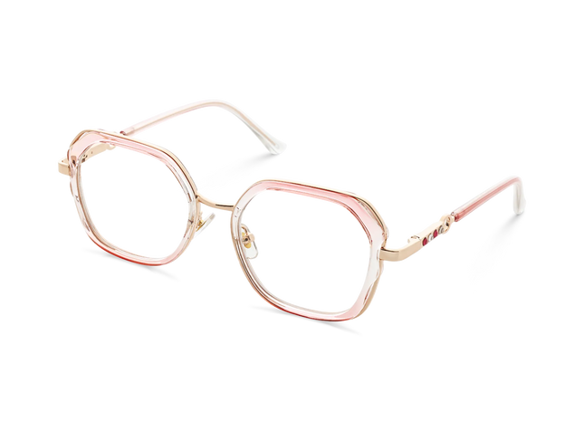 Ellie Pink Gradient /Gold Square Glasses-Side Angle View 3