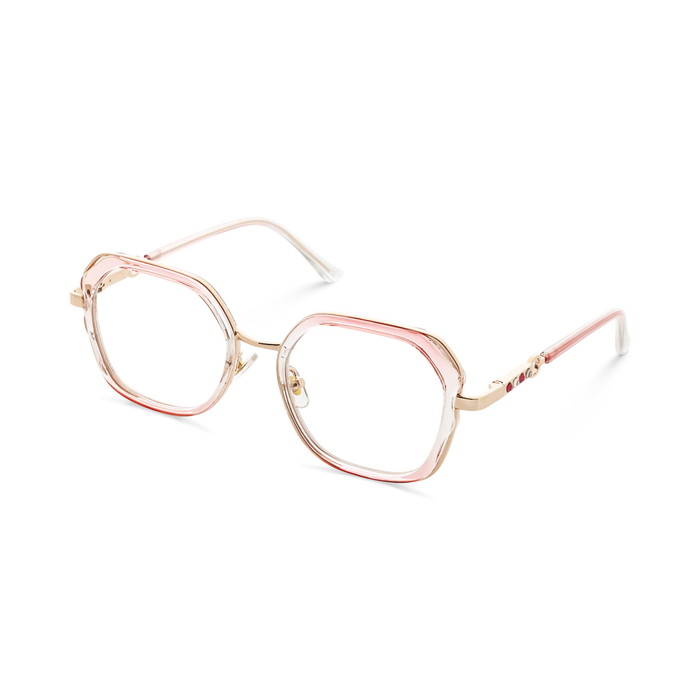 Ellie Pink Gradient /Gold Square Glasses-Side Angle View 3