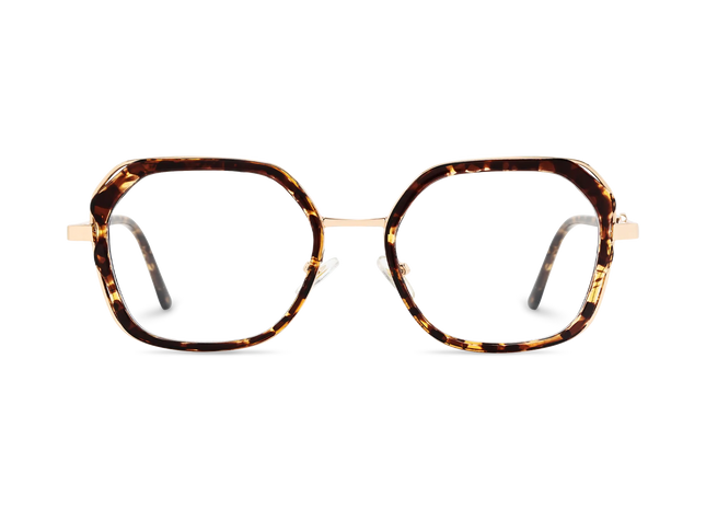 Ellie Tortoise/Gold Square Glasses-Front Unfolded View 2