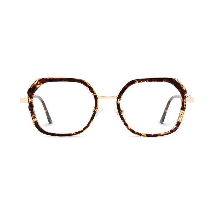 Ellie Tortoise/Gold Square Glasses-Front Unfolded View 2