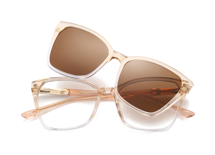 Eydology Ainsley Champagne to Clear Gradient / Polarized Brown Lens Clip on Sunglasses 1