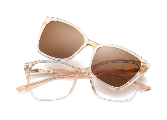Eydology Ainsley Champagne to Clear Gradient / Polarized Brown Lens Clip on Sunglasses 1