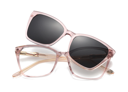 Eydology Ainsley Crystal Lilac Pink/Polarized Grey Lens Clip on Sunglasses 1