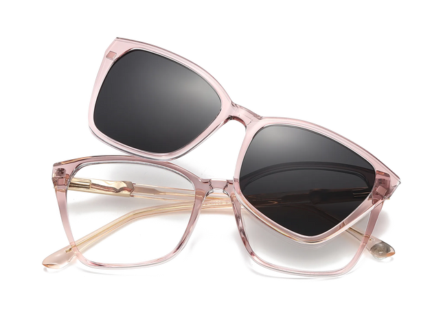 Eydology Ainsley Crystal Lilac Pink/Polarized Grey Lens Clip on Sunglasses 1
