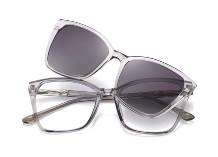 Eydology Ainsley Transparent Grey /Polarized  Grey lens Clip on Sunglasses 1