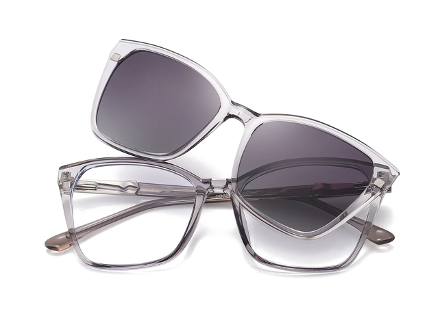 Eydology Ainsley Transparent Grey /Polarized  Grey lens Clip on Sunglasses 1
