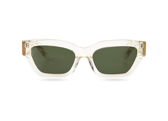 Eydology Ava Crystal Light Yellow Frame Green Lens Sunglasses 1