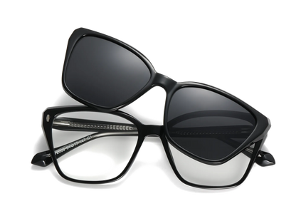 Eydology Bonnie Black / Polarized Grey Lens Clip on Sunglasses 1
