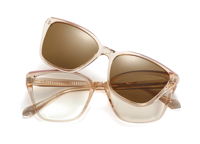 Eydology Bonnie Champagne/Polarized Brown Lens Clip on Sunglasses 1