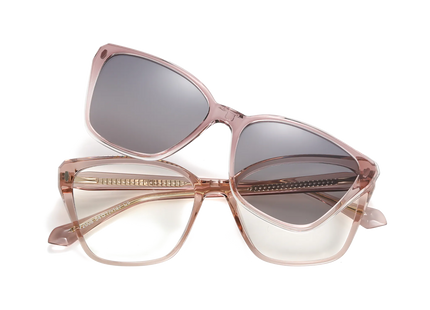 Eydology Bonnie Crystal Rose Quartz/Polarized Brown Lens Clip on Sunglasses 1