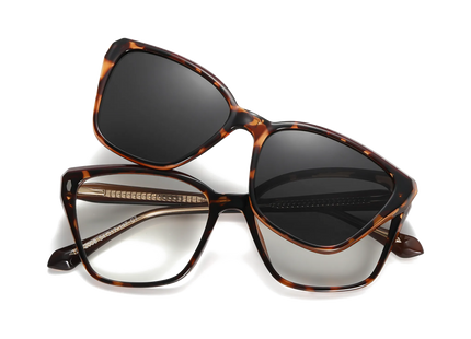 Eydology Bonnie Tortoise/Polarized Grey Lens Clip on Sunglasses 1
