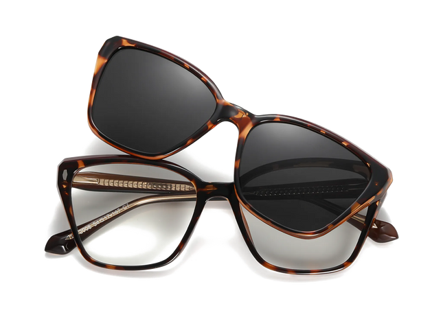 Eydology Bonnie Tortoise/Polarized Grey Lens Clip on Sunglasses 1