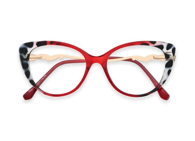 Eydology Caroline Bright Red & Black Pattern Women's Cat Eye Glasses 1
