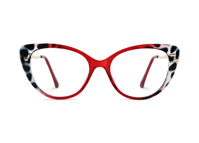 Eydology Caroline Bright Red & Black Pattern Women's Cat Eye Glasses 2