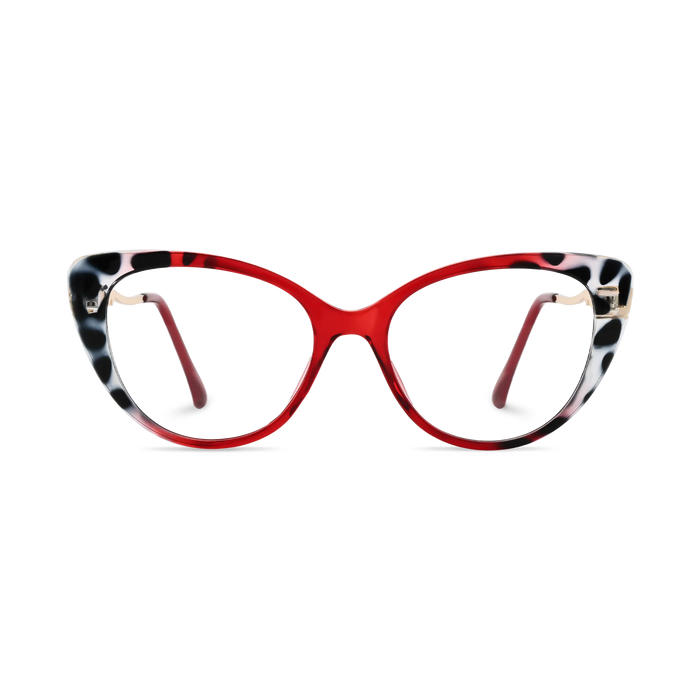 Eydology Caroline Bright Red & Black Pattern Women's Cat Eye Glasses 2