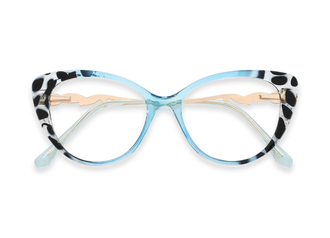 Eydology Caroline Light Blue & Black Pattern Women's Cat Eye Glasses 1