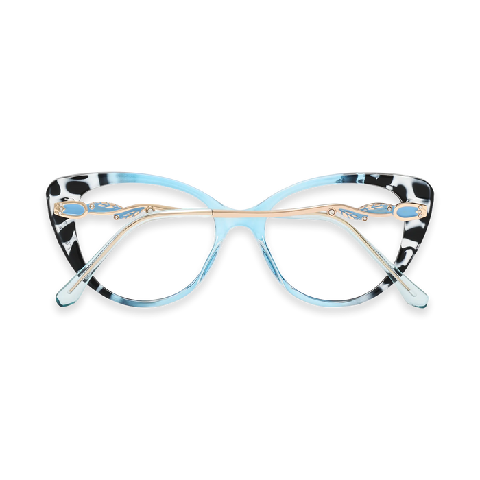 Eydology Caroline Light Blue & Black Pattern Women's Cat Eye Glasses 5