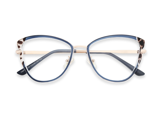 Eydology Collins Gold/Blue Women's Cat Eye Glasses 1