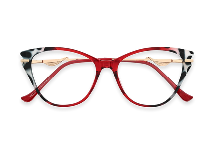 Eydology Daphne Cherry Red & Black Pattern Women's Cat Eye Glasses 1