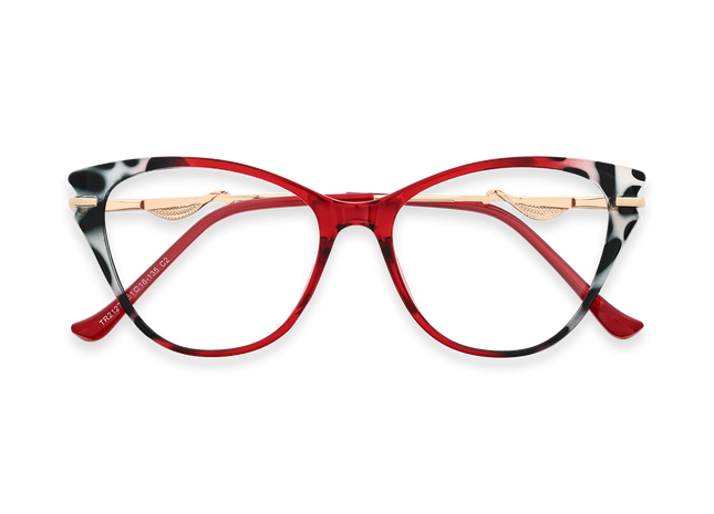 Eydology Daphne Cherry Red & Black Pattern Women's Cat Eye Glasses 1