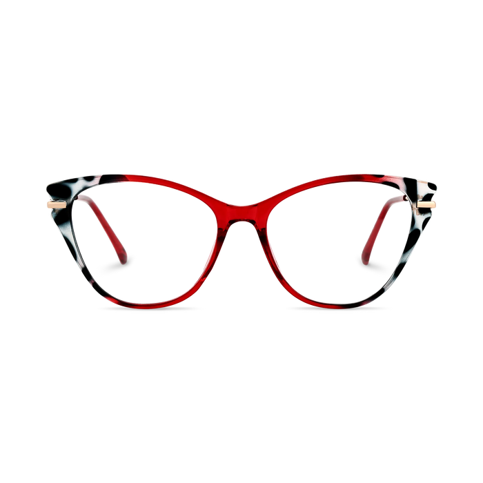 Eydology Daphne Cherry Red & Black Pattern Women's Cat Eye Glasses 2