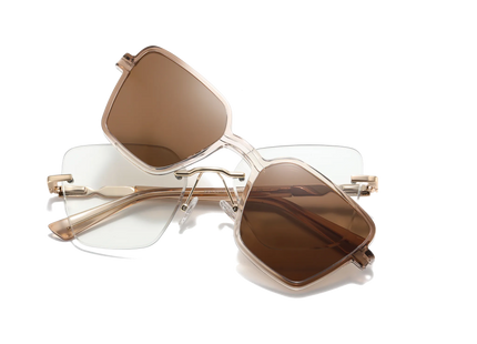 Eydology Denise Gold+Champagne fade/ Polarized Brown Lens Clip on Sunglasses 1