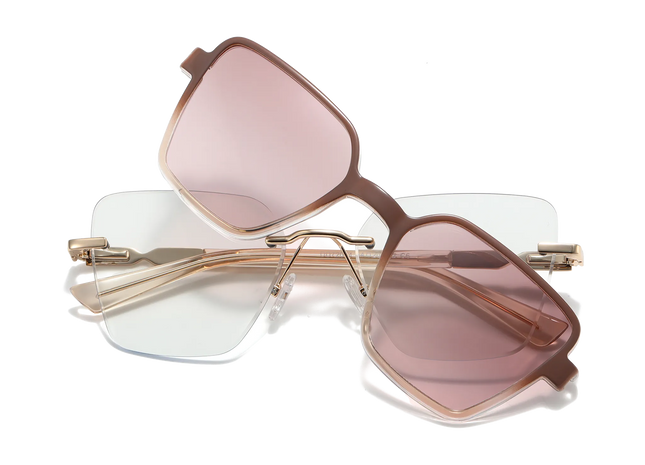 Eydology Denise Gold+Gradient Mocha Brown/Polarized Blush Pink Lens Clip on Sunglasses 1