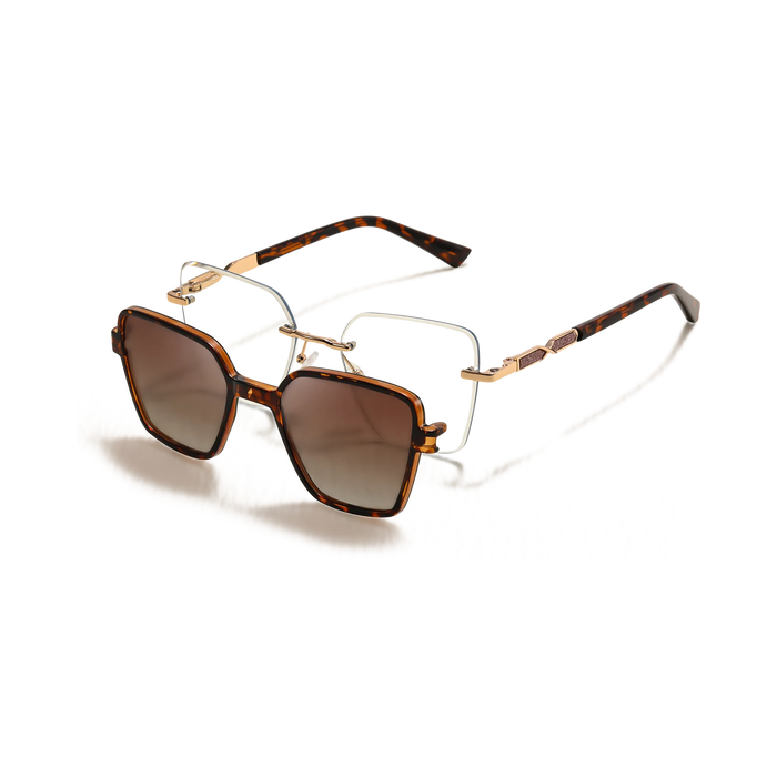 Eydology Denise Gold+Tortoise/Polarized Brown Gradient Lens Clip on Sunglasses 3