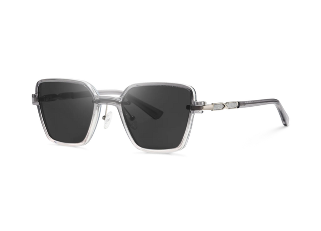 Eydology Denise Silver+Grey to Pink Gradient / Polarized Grey Lens Clip on Sunglasses 2