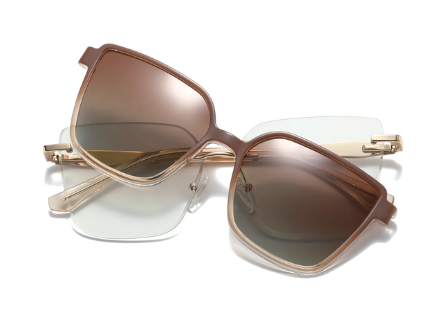 Eydology Erin Gold Polarized Warm Brown Gradient Lens Clip on Sunglasses 1