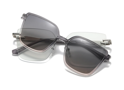 Eydology Erin Silver Polarized Grey to Pink Lens Clip on Sunglasses 1
