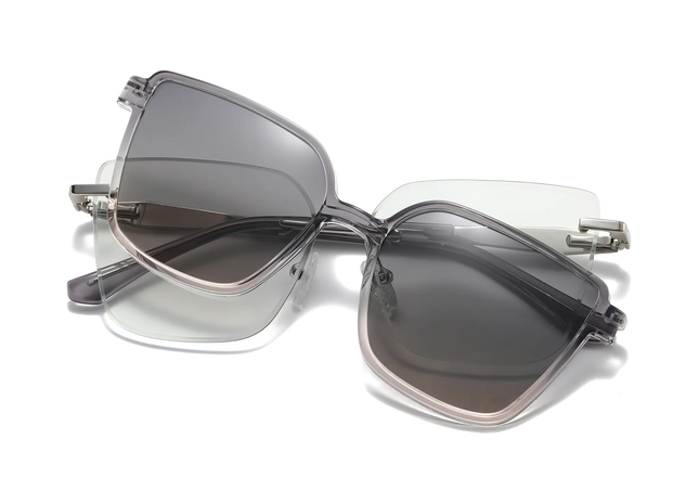 Eydology Erin Silver Polarized Grey to Pink Lens Clip on Sunglasses 1