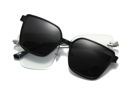 Eydology Erin Silver and Black/Polarized Grey Lens Clip on Sunglasses 1