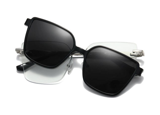 Eydology Erin Silver and Black/Polarized Grey Lens Clip on Sunglasses 1