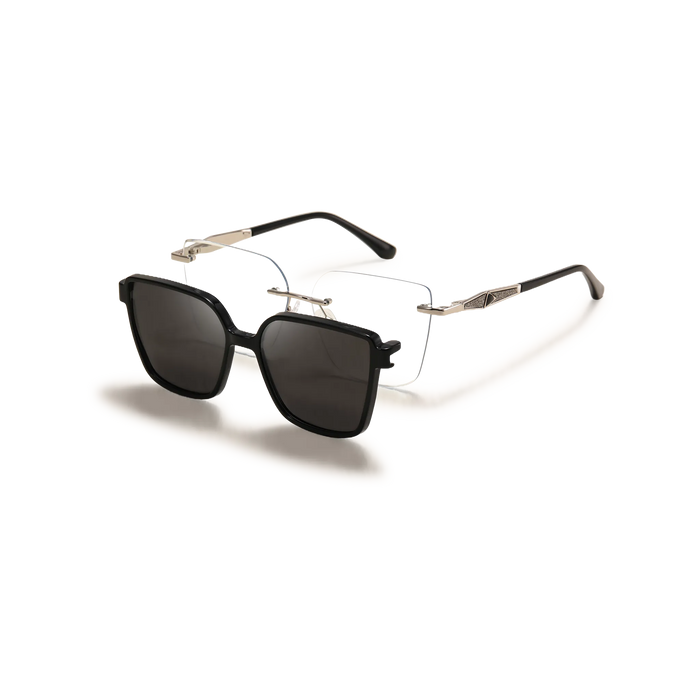 Eydology Erin Silver and Black/Polarized Grey Lens Clip on Sunglasses 3