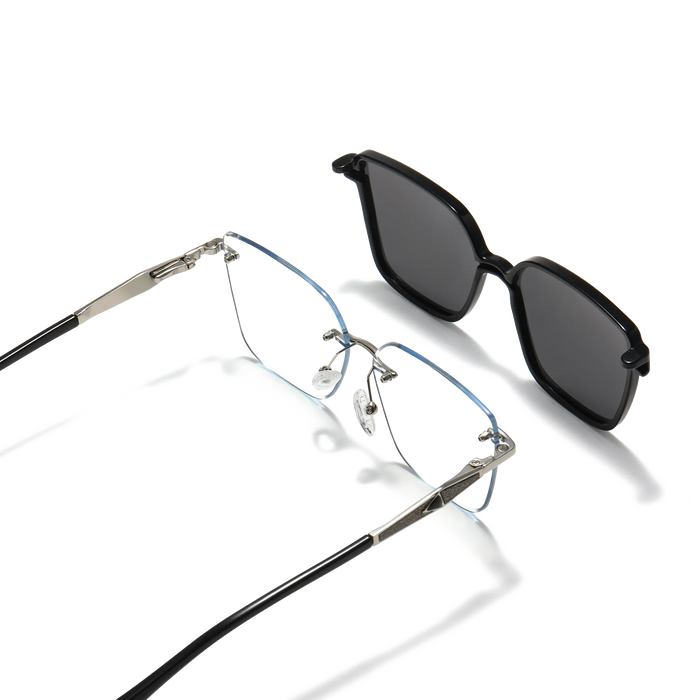 Eydology Erin Silver and Black/Polarized Grey Lens Clip on Sunglasses 4