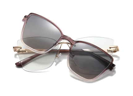 Eydology Flora Gold Polarized Gradient Rose Smoke Lens Clip on Sunglasses 1