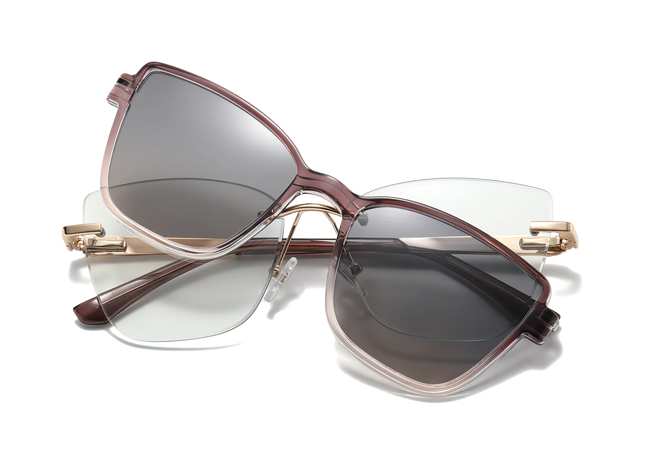 Eydology Flora Gold Polarized Gradient Rose Smoke Lens Clip on Sunglasses 1