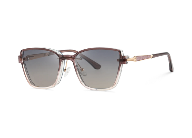 Eydology Flora Gold Polarized Gradient Rose Smoke Lens Clip on Sunglasses 2